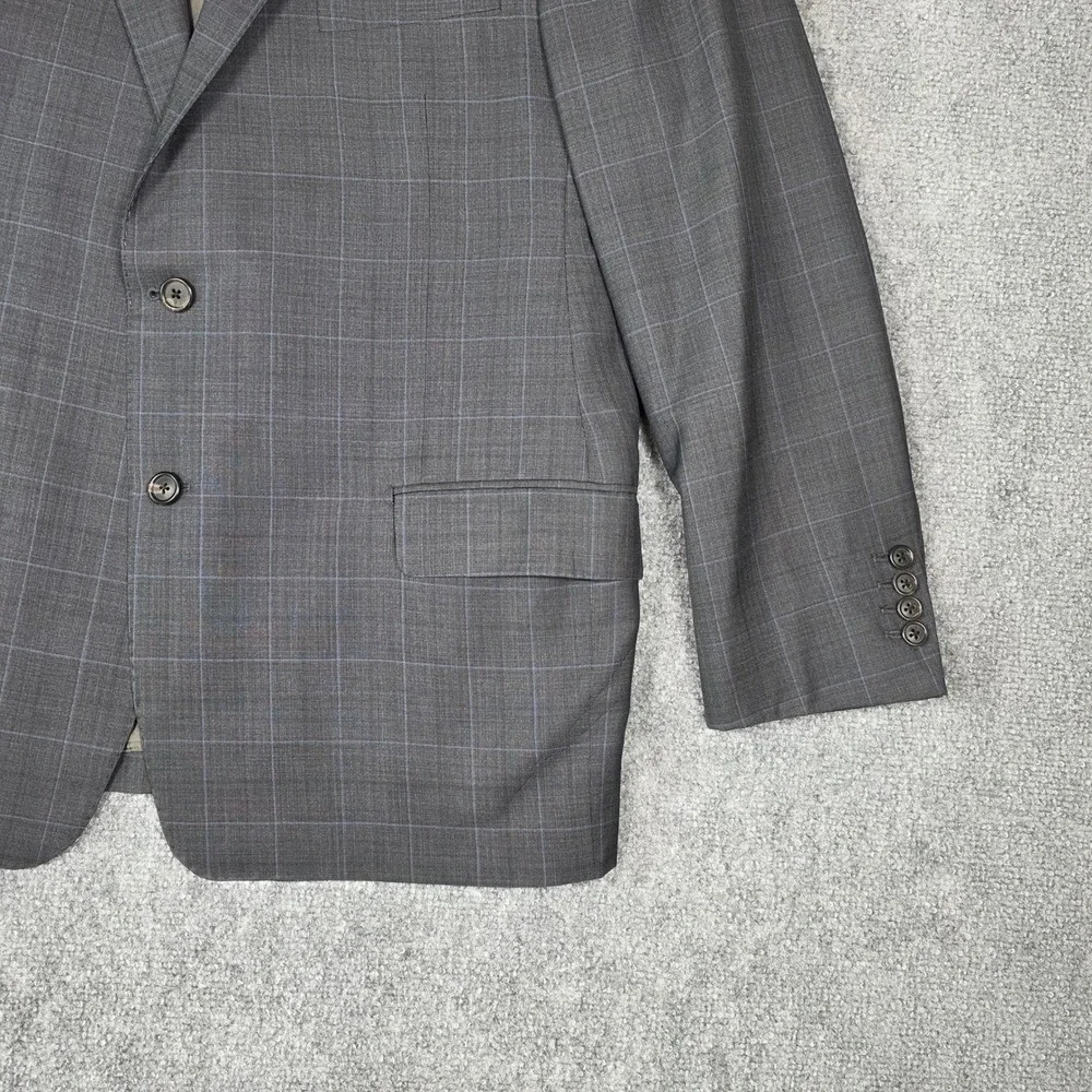 Vtg Hickey Freeman Suit Jacket Men 42‎ Grey Plaid Wool Silk Blazer Nordstrom USA
